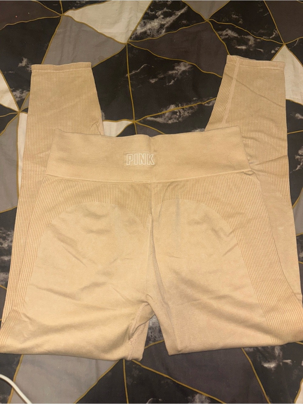 PINK Victoria's Secret High-Waist Ribbed Leggings in Beige